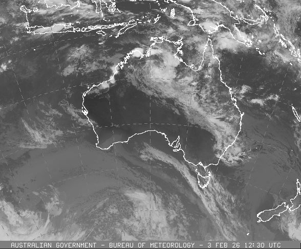 BOM National infrared satellite showing cloud cover